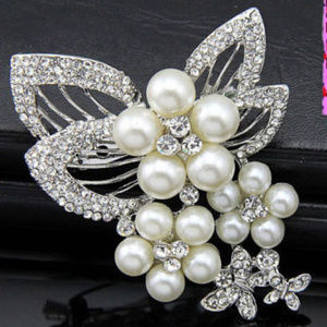 Pearl and Rhinestone Butterfly Brooch